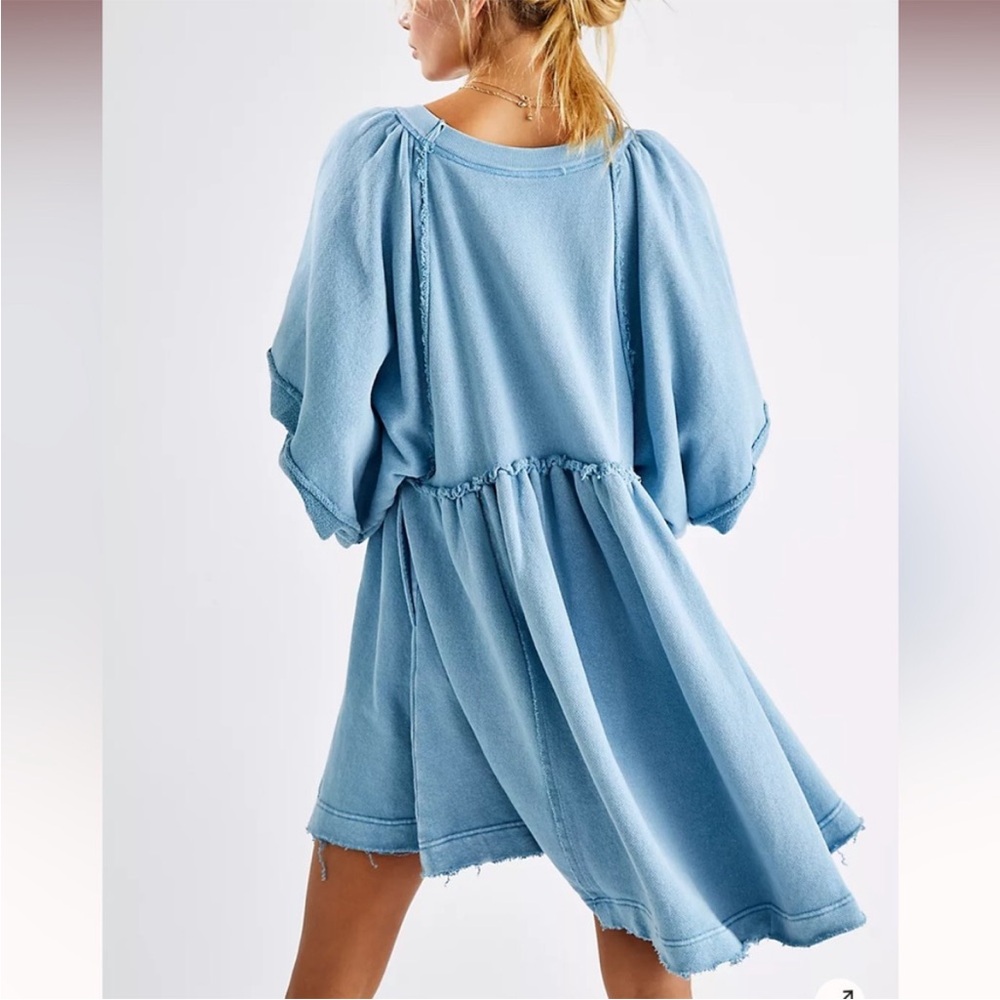 Free People Sunchild Babydoll Light Blue Tunic Sweatshirt Dress - Picture 2 of 9